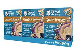 GERBER Avena Integral con Ciruela, Papilla de Cereales para Bebés, Paquetes 9x250g, a partir de 6 meses