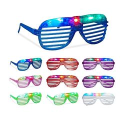 Relaxdays LED-brillen, set van 10, feestbrillen lichtgevend, 3 lichtstanden, carnaval & festival, tralies, kleurrijk