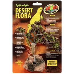 Zoo Med Naturalistic Desert Flora red leaf stonecr - Pianta decorativa Foglia Rossa per terrari e paludari, realistica per ambienti del deserto, rifugio per rettili, con base in pietra removibile