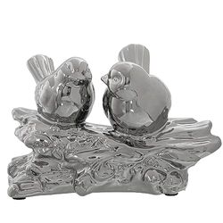 DRW Vogelfiguur keramiek in zilver, 23 x 13 x 15 cm