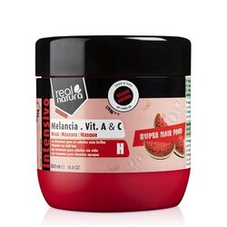 Real Natura - Masque Super Hair Food Melancia - Nutrition Intense - Brillance Éclatante - Vitamines A + C - Ingrédients Naturels - Hydratation et Réparation - 500ml