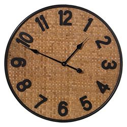 DRW Orologio rotondo da parete in metallo e vimini in naturale e nero 60 x 5 cm