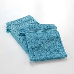 douceur d'intérieur, 2 Gants de Toilette (15 x 21 cm) Tendresse Bleu Paon, Eponge