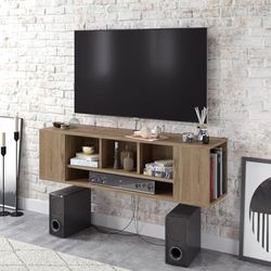 Hanah Home Modern Walnut tv-standaard, 135 cm, 100% melamine gecoat, 18 mm dik, wandmontage, meerdere planken, stijlvol en functioneel design