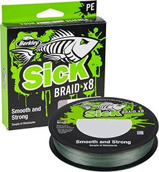 Berkley Sick Braid - 8-strengen gevlochten lijn, Super soepele 8-strengen Multifilament PE gevlochten roofvislijn 150/300/2000m voor het vissen op zowel zoet- als zoutwater - Mosgroen