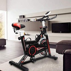 Hooseng, cyclette da interni per cyclette da allenamento cardio con guida a cinghia regolabile con monitor digitale LCD per casa, palestra, perdere peso, nero
