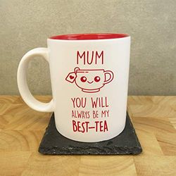 eBuyGB Laser Engraved Mum You Will Always Be My Best (Bestie) -Coffee, 350ml Red Reveal Funny Mug, Birthday, Mother's Day, Tea Pun Gift, Ceramic, 350 milliliters