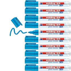 edding 95 marcador para cristal - azul claro - 10 rotuladores borrable para vidrio - punta redondeada 1,5-3 mm - para escribir y marcar en ventanas y pizarras de cristal - borrado en seco