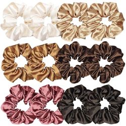 12 Chouchous en Soie Satinée, Élastiques Cheveux Doux Grands, Accessoire Coiffure Femme/Fille, Pour Queue de Cheval, Chignon (Lot de 12, 6 Couleurs, 9cm)