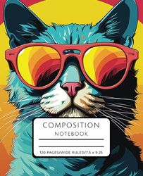 Composition Notebook Wide Ruled: Summer Sun Retro Cat Notebook | 120 Pages | Notebook for School, Notes, Homeschooling, Work, Creative Writing, and More