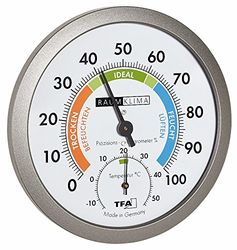 TFA Dostmann analoge thermo-hygrometer, 45.2042.50, weergave van temperatuur en luchtvochtigheid, voor en gezond binnenklimaat, met comfortzones, (L) 120 x (B) 37 (68) x (H) 120 mm