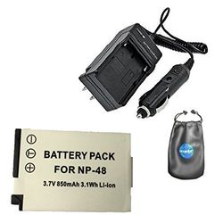 Digitalt ersättningsbatteri plus batteri reseladdare för Fujifilm NP-48, XQ1 - Inkluderar linstillbehörsväska