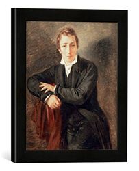 Ingelijste foto van Moritz Daniel Oppenheim "Heinrich Heine, Porträt/Schilderij Oppenheim", kunstdruk in hoogwaardige handgemaakte fotolijst, 30x30 cm, mat zwart