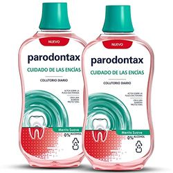 Parodontax Enjuague Bucal, Cuidado Diario de Las Encías Actúa Sobre La Placa Bacteriana, Colutorio Menta Suave 0% Alcohol, Pack de 2 Uds x 500 ml