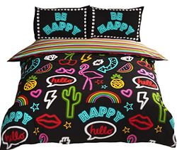 Rapport Art Funky Neon Conjunto de capa de edredão reversível com riscas, polialgodão, cor preta, tamanho King