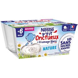 Nestlé Bébé P'tit Onctueux Laitage Nature sans sucres ajoutés - dès 6 mois - 4 x 90g