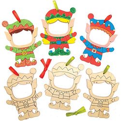 Baker Ross AX399 Portafoto De Madera Con Diseño De Elfo Navideño - Paquete De 10, Decoraciones Navideñas Para Que Los Niños Diseñen Y Decoren, Manualidades Navideñas Caseras