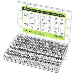 Joinfworld Lot de 360 fusibles en verre à soufflage rapide 24 valeurs Kit de fusibles automobiles 250 V 0,5 A 0,63 A 1 A 2 A 3 A 4 A 5 A 6,3 A 7 A 8 A 10 A 15 A 20 A 25 A 5 x 20 mm et 6 x 30 mm