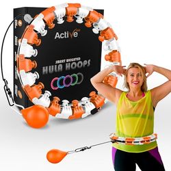K-MART Smart Hula Ring Hoops, verzwaarde hoelacirkel 24 afneembare fitnessring met 360 graden automatisch draaiende bal, gymnastiek, massage, fitness voor volwassenen om af te vallen (Ambar oranje)