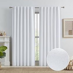 Cortinas 100 % opacas, bloqueo de calor y luz completa, paneles de lino con aislamiento térmico para guardería, sala de estar, lino, arpillera, gancho trasero, cinturón de 50 x 84 pulgadas de caída, 2