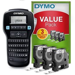 DYMO LabelManager 160 kit di etichettatrice portatile | Stampante per etichette palmare | con 3 bobine di nastro per etichette Dymo D1 | Tastiera QWERTY | Ideale per l'ufficio o per la casa