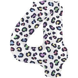 Folat 63914 Birthday Balloon Number 4 Bright Panther White 86 cm Helium Decoration Birthday Decoration Balloon Number Colourful