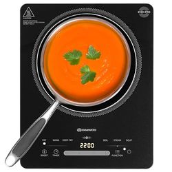 Daewoo Single Induction Hob, 2200W Portable Electric Cooktop with 6 Cooking Presets, Digital LED Touch Controls, 3-Hour Timer, Boost Function, for Steel & Cast Iron Cookware, Black