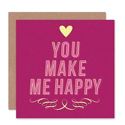 Wee Blue Coo YOU MAKE ME HAPPY LOVE HEART PINK ART GREETINGS GREETING CARD GIFT
