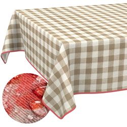 ANRO Afwasbaar tafelzeil, lotuseffect, vuil- en waterafstotend, voor binnen en buiten, 100 x 140 cm, met zoom (omzoomd), geruit, beige