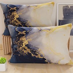 PETTI Artigiani Italiani - Federe Cuscini Letto, Coppia di Federe 50x80 cm, Federa Copricuscino, Federe in Microfibra Anallergica, Made in Italy, Federe Marble Blu