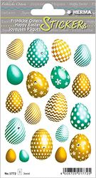 HERMA 1772 Stickers Easter Eggs Glitter Small, Pack of 19, Easter Stickers with Gold Green, Happy Easter Labels for Easter Gifts, Easter Decoration, Scrapbooking, Decoration, Gift, Letters, DIY Crafts