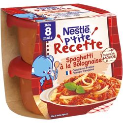 Nestlé Bébé P'tite Recette Spaghetti à la Bolognaise - Plat complet dès 8 mois - 2 x 200g