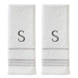 SKL Home Casual Monogram Lot de 2 Serviettes essuie-Mains, Taille S, 40,6 x 66 cm, Blanc