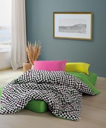 Nuit Des Rêves Premium Ranforce Double Quilt Cover Set (200 x 200 cm), 100% bomull, grön/vit/svart | 2 örngott (80 x 80 cm) | Reaktivt tryck, maskintvättbart, elegant design