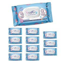 Soffice Lingettes Baby Talc avec bouchon, 12 paquets de 72 lingettes – 370 g