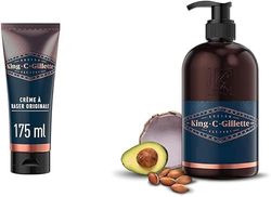 King C. Gillette Crema De Afeitar, Barrera Enriquecida Para Una Protección Extra, 175 ml + King C. Gillette Gel para Barba y Rostro con Agua de Coco, Aceite de Argán y Aceite de Aguacate, 350 ml