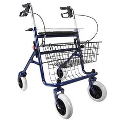 GIMA - Rollator van staal met 4 wielen, mand, dienblad en rem, blauw, in hoogte verstelbaar 43142