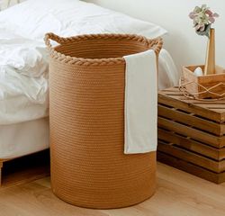 Homlikelan Grand panier à linge tissé en osier pour couvertures, vêtements, oreillers, jouets, chaussures - Grand panier à linge en coton pour chambre à coucher, salon, salle de bain, chambre d'enfant