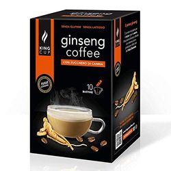 King Cup - 1 Paquet de 10 Sachets Solubles de Ginseng au Sucre de Canne, 10 Stick de 6 Gr pour Boisson Aromatisée Ginseng à Ajouter à 60 ml d'Eau Chaude, Sans Gluten et Sans Lactose