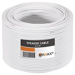Manax SC2150W-50 Câble de Haut-Parleur 2 x 1,50 mm² CCA (câble d'enceinte/câble Audio), Anneau de 50 m, Blanc