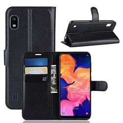 Carcasa de telefono Litchi Texture Horizontal Flip Funda de Cuero for Galaxy A10, con Billetera y Soporte y Ranuras for Tarjetas (Negro) (Color : Negro)