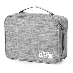 AiQInu Kabelväska universal resekabel arrangör väska kuber kabel fodral, 2 lager vattentät justerbar kabelorganiserare för mobiltelefon laddkabel, powerbank, USB-minnen, SD-kort, GRÅ, XL-Grau,