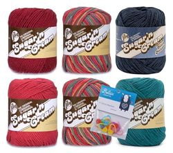 Lily Sugar'n Cream - Set di 6 gomitoli di filato 100% cotone, con pennarelli Bella's Crafts Stitch (mix deserto dipinto)