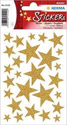 HERMA 15129 Stickers Stars Glitter Gold, Pack of 27, Star Stickers Made of Foil, Christmas Stickers, Star Stickers for Christmas Gifts, Advent Calendar Decoration, Children Reward, DIY Crafts
