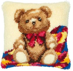VERVACO Kit Cojin Gancho De Pestillo Cojin Decorativo UN PEQUEÑO Oso DIY Manualidades Adultos Set Creativo Regalo Bordado Kit Principiantes ca. 40 x 40 cm Latch Hook Embroidery