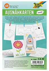 folia 2308 Sewing Cards, White, with 8 Designs, Printed on One Side, 48 Sheets, Approx. 11 x 17 cm, for Colouring and Sewing, Ideal for Children, Boys and Girls, to Get Started in Handmade