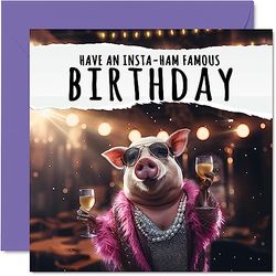 Grappige verjaardagskaarten voor vrouwen mannen - Insta-ham - Happy Birthday Card voor broer zus zoon dochter neef nichtje, 145 mm x 145 mm grap humor plagerij verjaardag wenskaarten