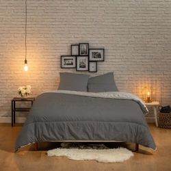 Bleu Câlin - Two-Coloured Microfibre Bedspread Duvet, Graphite/Chamois, 220x240 cm