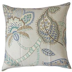 The Pillow Collection Mazatl Housse de Coussin Motif Floral Cacao, Lin, Aqua Cocoa, Bleu, 39385 x 39385 x 13781 cm