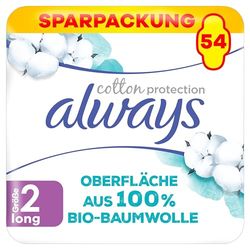 Always Compresas Ultra para mujer, tamaño 2, Cotton Protection Long, 54 compresas con alas (3 x 18 unidades), paquete mensual, ultrafinas y superabsorbentes